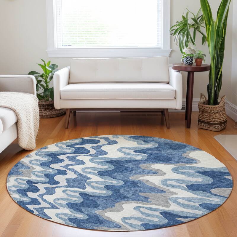 Premium Washable Super Soft Abstract Stripes Mayfield Rug - Blue - 8' x 8' - Round