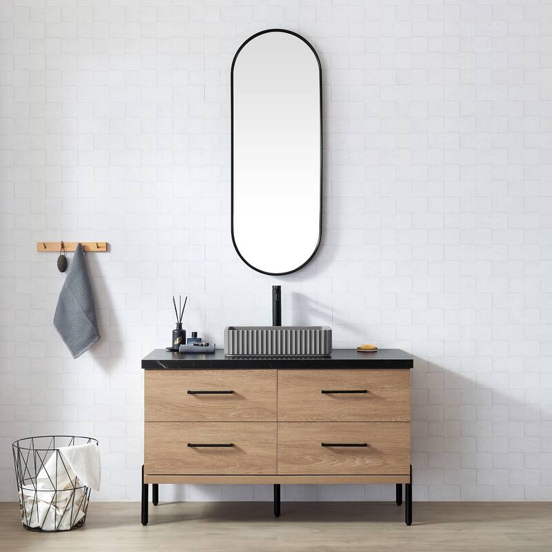 Trento Bath Vanity, Sintered Stone Top with Concrete Sink without Mirror