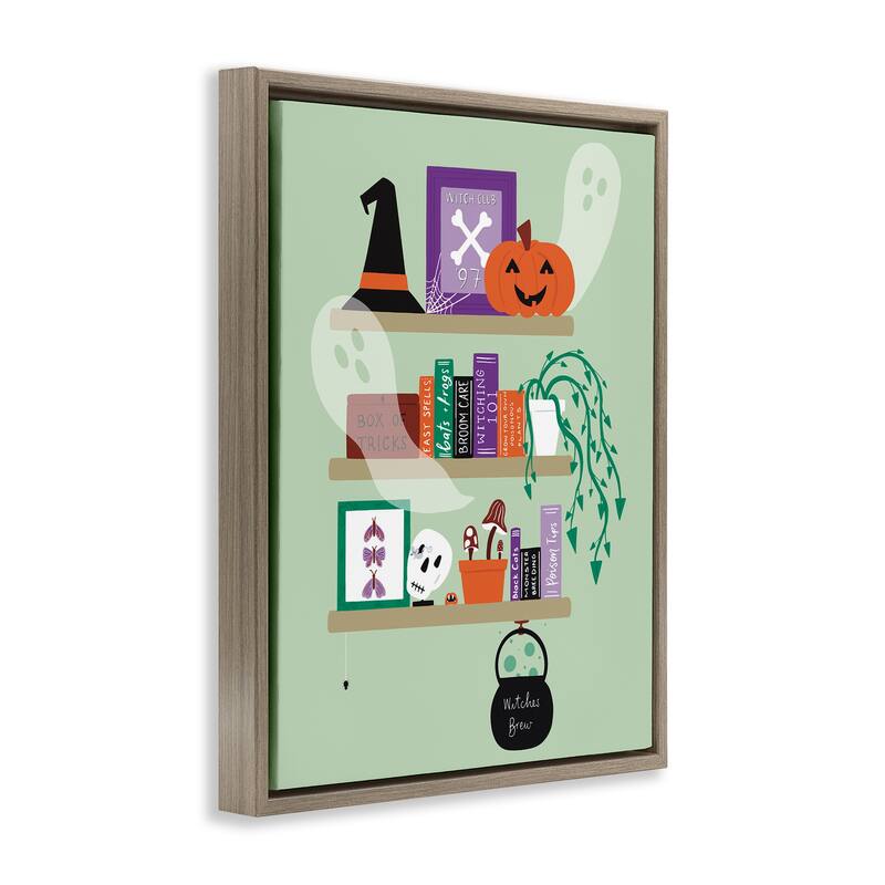 Stupell Witchy Halloween Bookshelf Framed Floater Canvas Wall Art Design By Sazerelli Designs