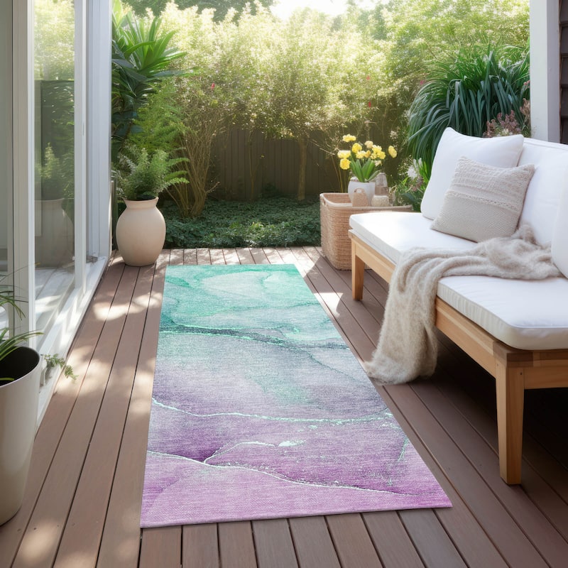 Allus Contemporary Abstract Weather Resistant Blended Style Outdoor Rug
