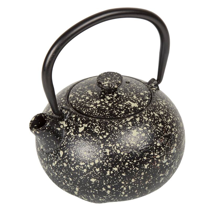 Creative Home Kyusu 12 oz, Cast Iron Tea Pot Tea Kettle with Removable Stainless Steel Infuser Basket, Black and Grey - 12 oz