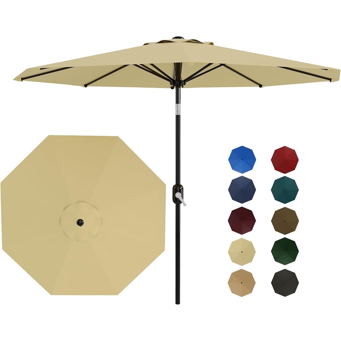 10Ft Patio Umbrella - 8 Sturdy Ribs Outdoor Table Umbrella with Crank Lift & Push Button Tilt