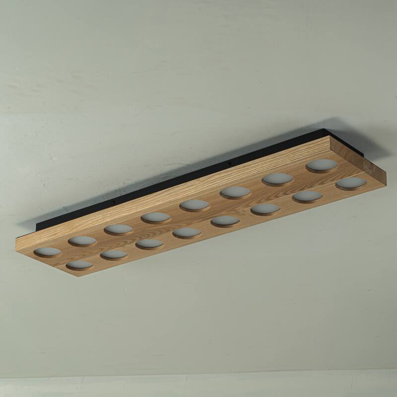 31.5" 16-Light Modern Minimalist Rectangle Wood Integrated LED Flush Mount Ceiling Light for Bedroom, Living Room