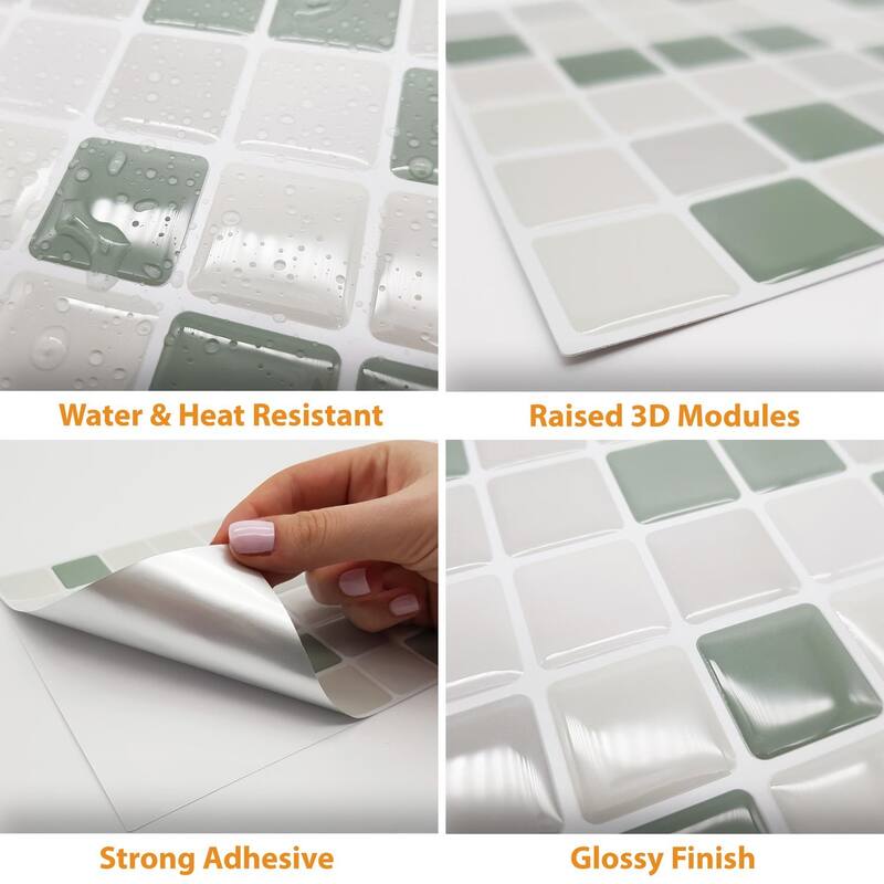 Walplus Small Square Mosaic Tile Sticker Kitchen Peel and Stick Backsplash Bathroom Decor