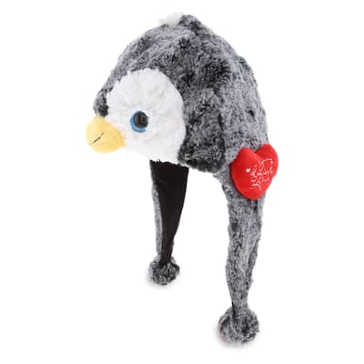 DolliBu I LOVE YOU Super Soft Plush Penguin Hat with Red Heart - 17 inches long