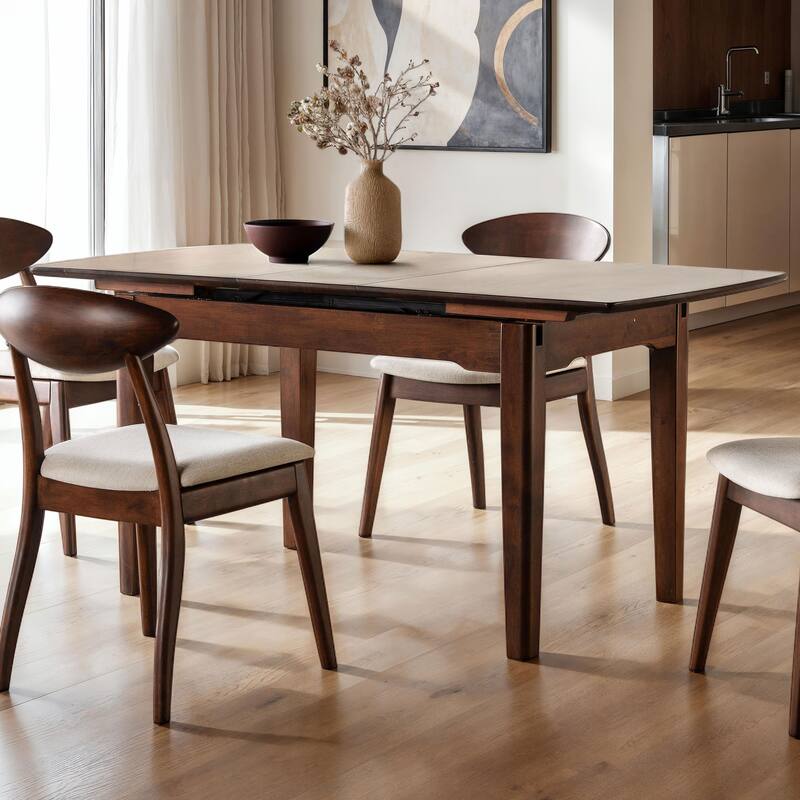 Furniture of America Abigail VIII Mid-Century Modern Rich Walnut Extendable Self-Storing 64-inch Dining Table - Rich Walnut