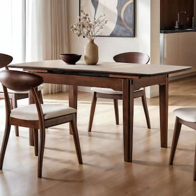 Furniture of America Abigail VIII Mid-Century Modern Rich Walnut Extendable Self-Storing 64-inch Dining Table