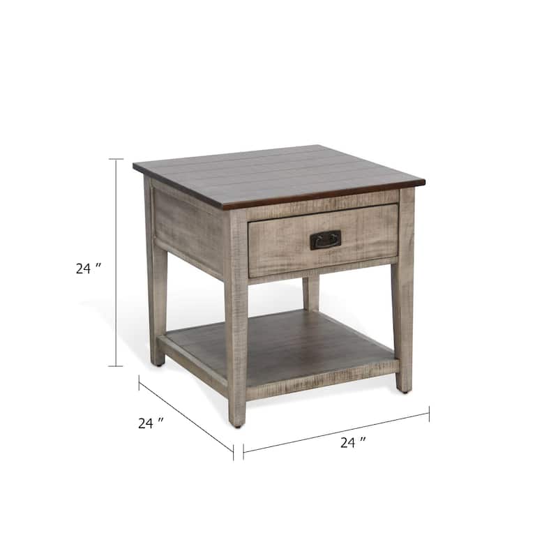 Camie Side End Table, 24 Inch Top with 1 Drawer, Solid Wood Gray