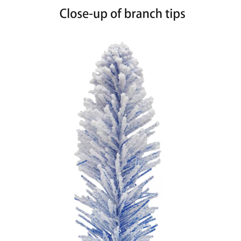 Puleo International 6.5 ft. Pre-lit Flocked Fashion Blue Pencil Artificial Christmas Tree