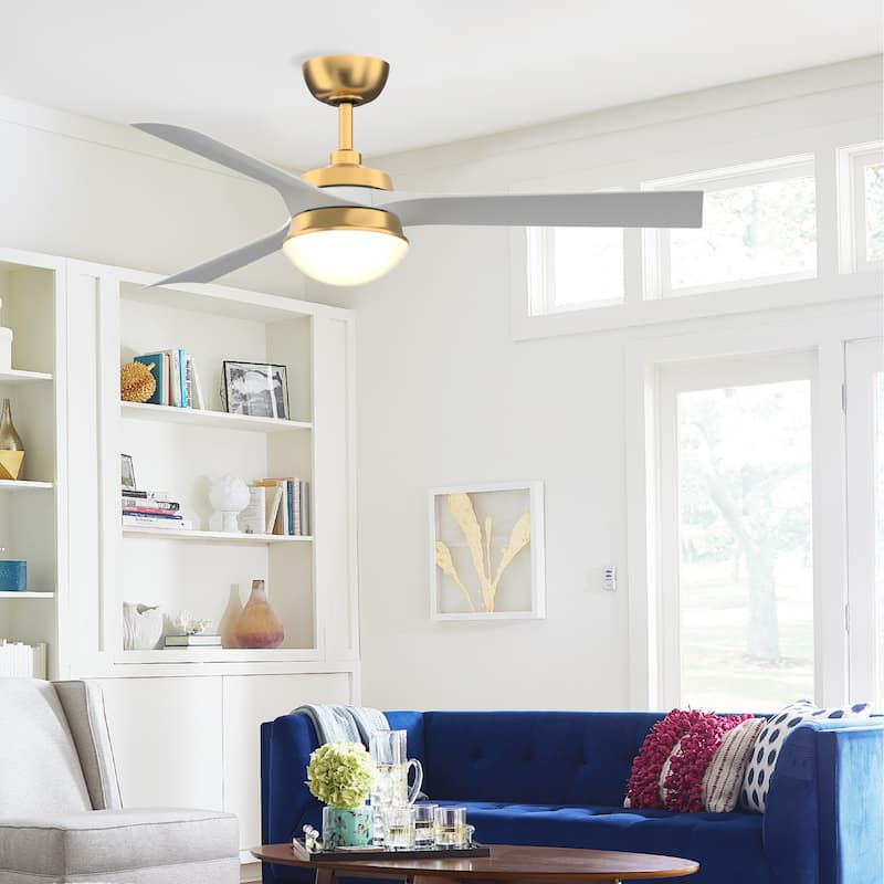 Barlow 52 inch Indoor/Outdoor Ceiling Fan with Matte White Blades and LED Light Kit - Brushed Satin Brass