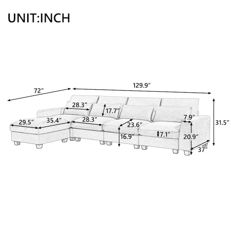 Modern L-Shape Sectional Sofa with Reversible Chaise