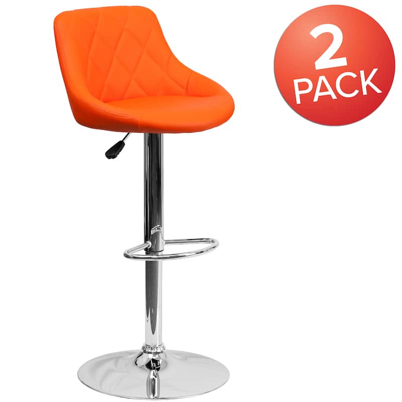 Vinyl Bucket Seat Adjustable Diamond Back Barstool (Set of 2) - 18.50"W x 19"D x 33.25" - 41.75"H