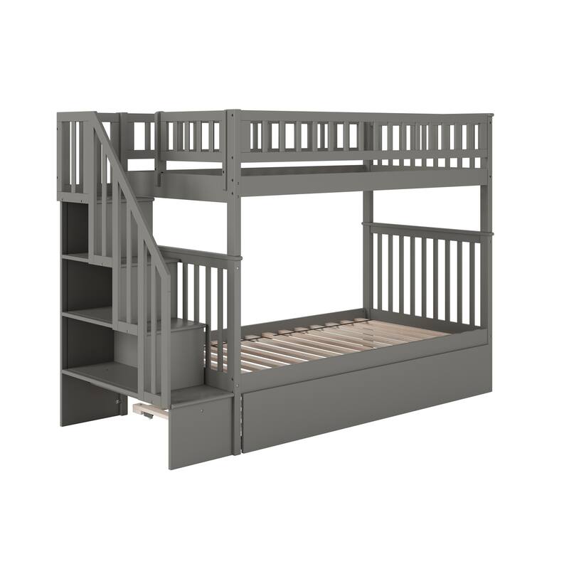 Woodland Staircase Bunk Bed with Twin Trundle in Grey
