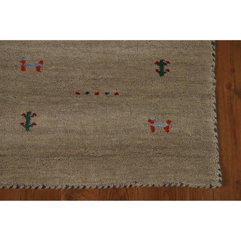 Hand Knotted Oriental 100% Wool Carpet Tribal Tribal Beige & Ivories Gabbeh Area Rug - 4' 10'' X 2' 9''