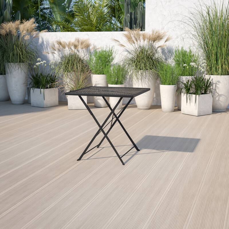 28'' Square Indoor-Outdoor Steel Folding Patio Table - 28"W x 28"D x 28"H - Black