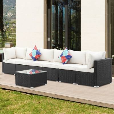 Zenova 7 Pcs Beige Rattan Sofa Sectional Set