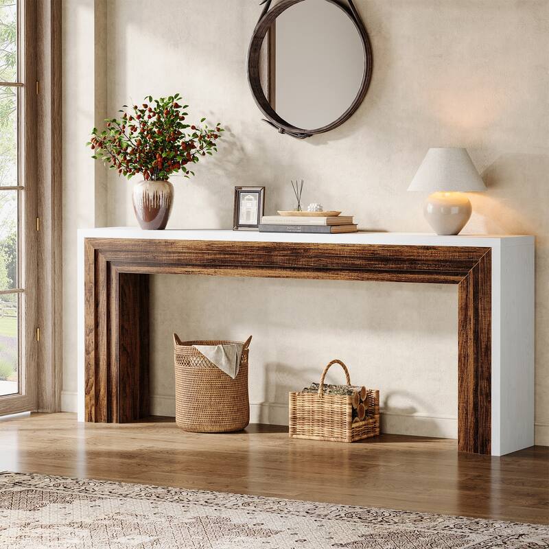 70.9 Inches Long Farmhouse Console Table for Entryway Hallway - White&Brown