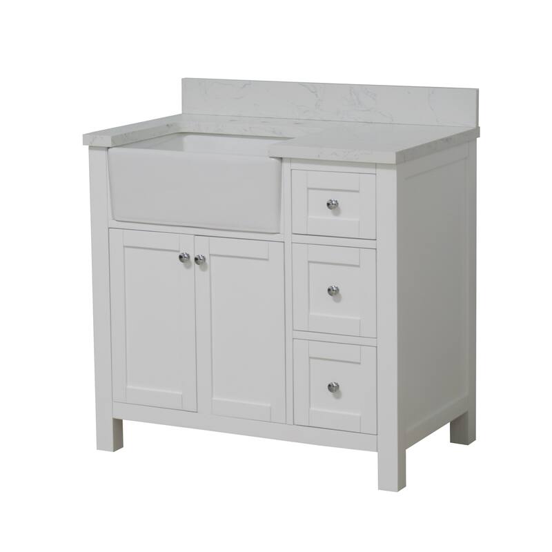KitchenBathCollection Yorkshire 36" Farmhouse Bathroom Vanity with Engineered Marble Top