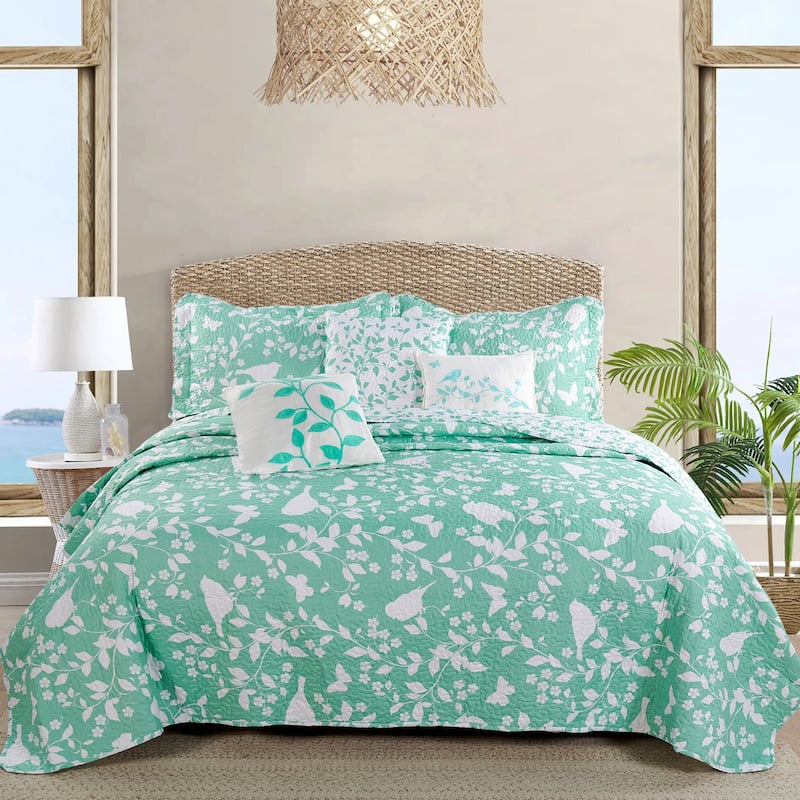 Serenta Birdsong 6-piece Quilted Bedspread Coverlet Set - Green - Queen