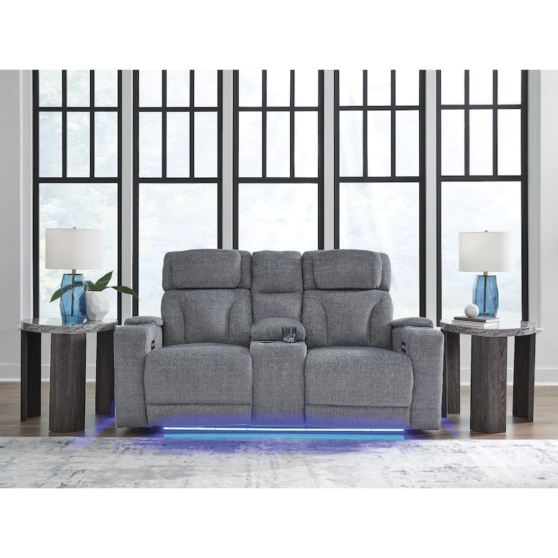 Signature Design by Ashley Forest Lake Gray Power Reclining Loveseat with Console - 76"W x 40"D x 42"H