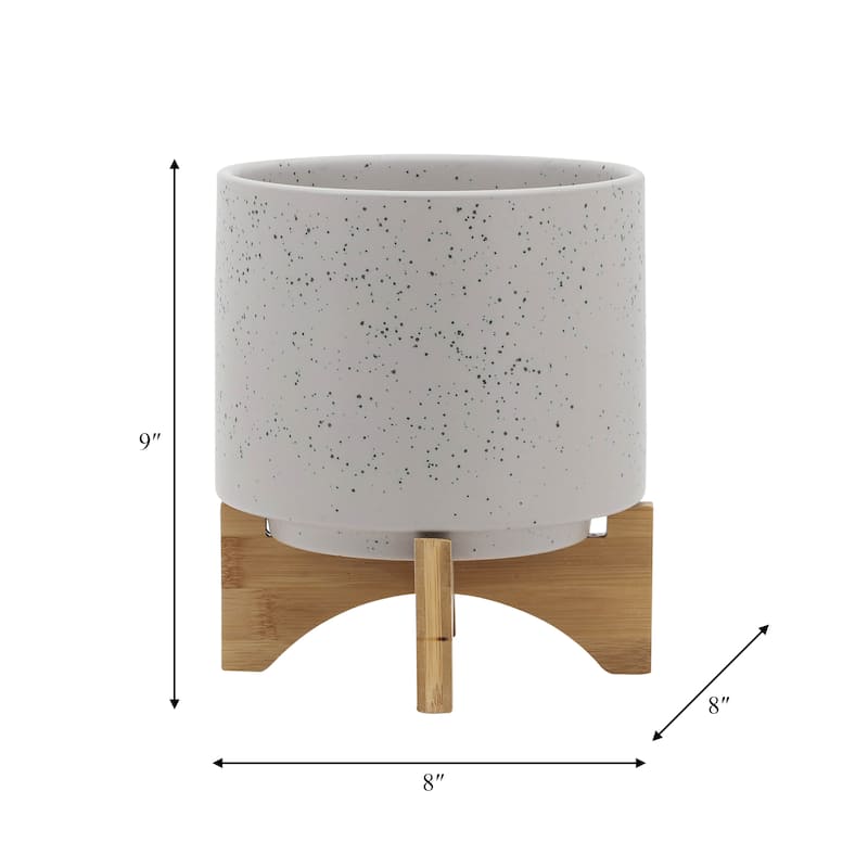 Sagebrook Home Ceramic Planters with Bamboo Stand Indoor/Outdoor