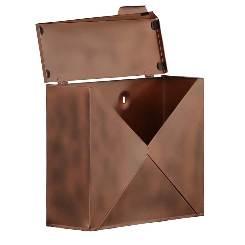 Envelope Shaped Wall Mount Metal Mail Box, Copper
