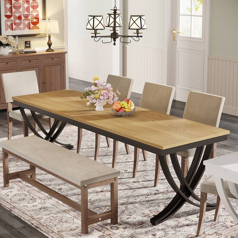 78" Large Rectangular Dining Table, Farmhouse Solid Wood Top Kitchen Table for Dining/Living Room