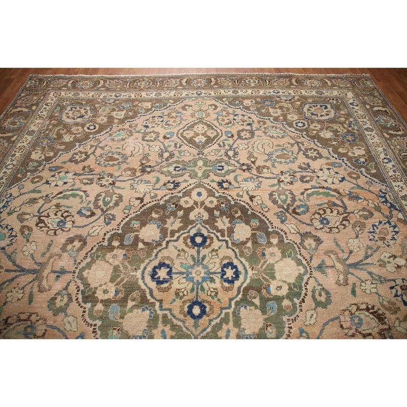 Hand Knotted Oriental 100% Wool Carpet Traditional Floral Coral Mashad Area Rug - 11' 4'' X 10' 3''