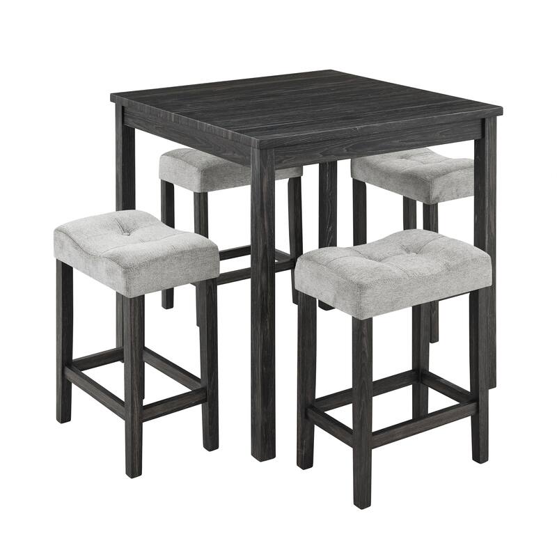 Roomfitters 5-Piece Dining Table Set with Upholstered Stools, Industrial Bar Table for Dining or Breakfast Nook