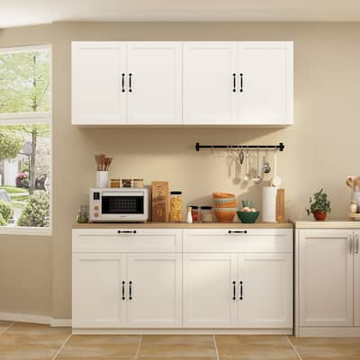 Storage Cabinet Kitchen Pantry Garage Wall Floor and Wall Cabinet Set