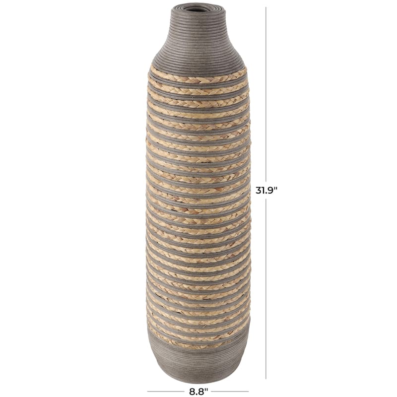 Seagrass Handmade Braided Decorative Vase with Layered Gray Paneling - Brown - Roche River Decor