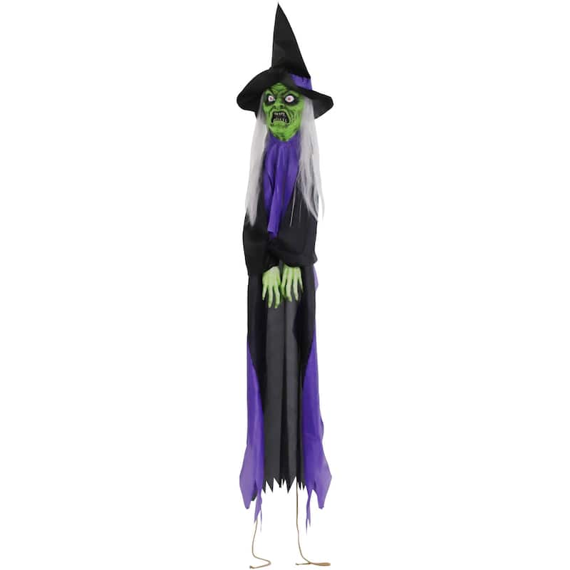 Haunted Hill Farm Cleo the Talking Witch Tree Hugger with Light-Up Eyes for Scary Outdoor Halloween Decoration