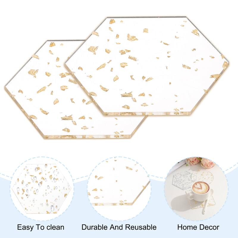 2pcs Foil Acrylic Drinks Coaster Hexagon Table Coaster Decor