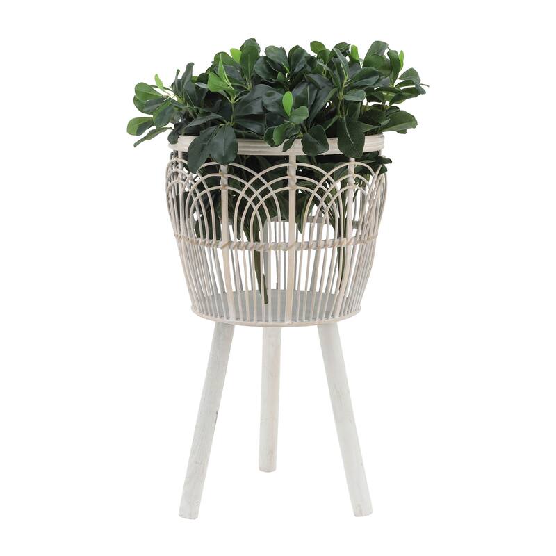 Sagebrook Home Neutral Boho Wicker Planter Stand Set, Versatile Indoor Garden Decor