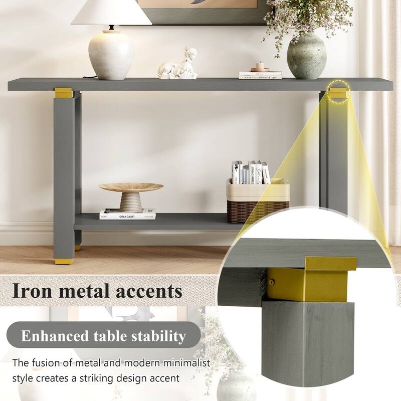 62.9" Modern Wooden Console Table with Built-in Shelf for Living Room