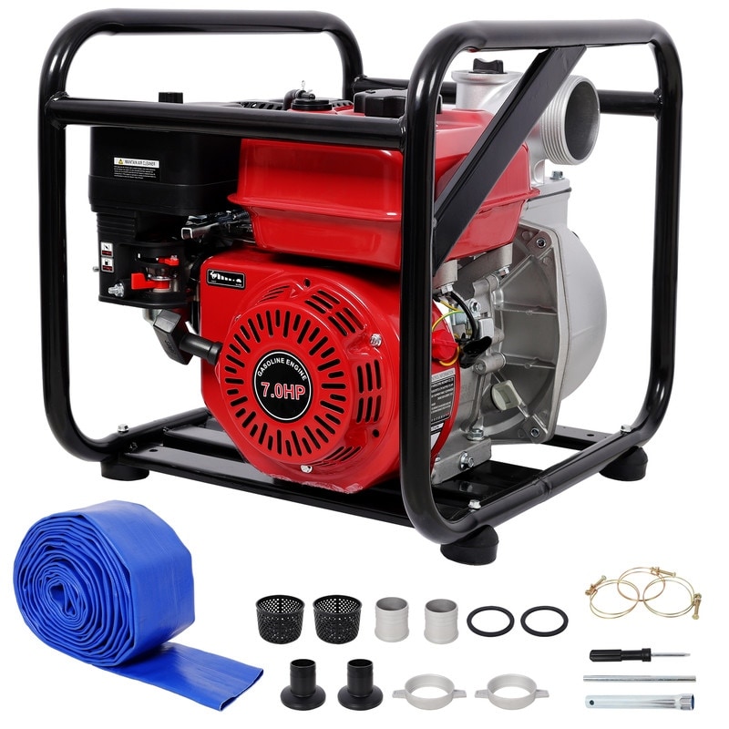 Gas Engine Powered Water Pump 3"Inlet & Outlet, 264GPM Flow, 7HP 212CC EPA Certified, 3in NPT Connector, 25FT Flat Hose