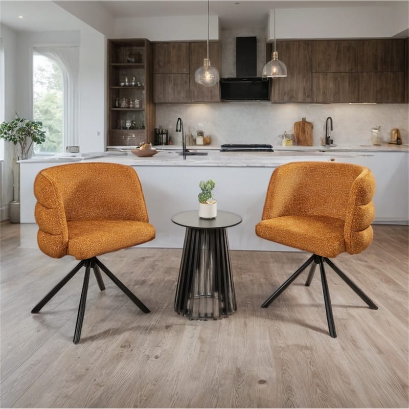 270°Swivel Modern Upholstered Dining Chairs with Metal Base (Set of 2)