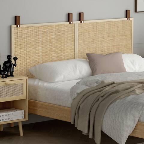 Grondin Boho Style Natural Rattan Woven Headboard Wall Mounted Hanging Wooden Panels in Natural Finish