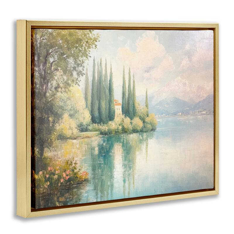 Stupell Lakeside Mansion View Framed Floater Canvas Wall Art Design By Petal Prints Design