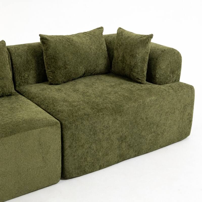 96" Boucle Fabric Sectional Sofa with Four Pillows, No Assembly Required