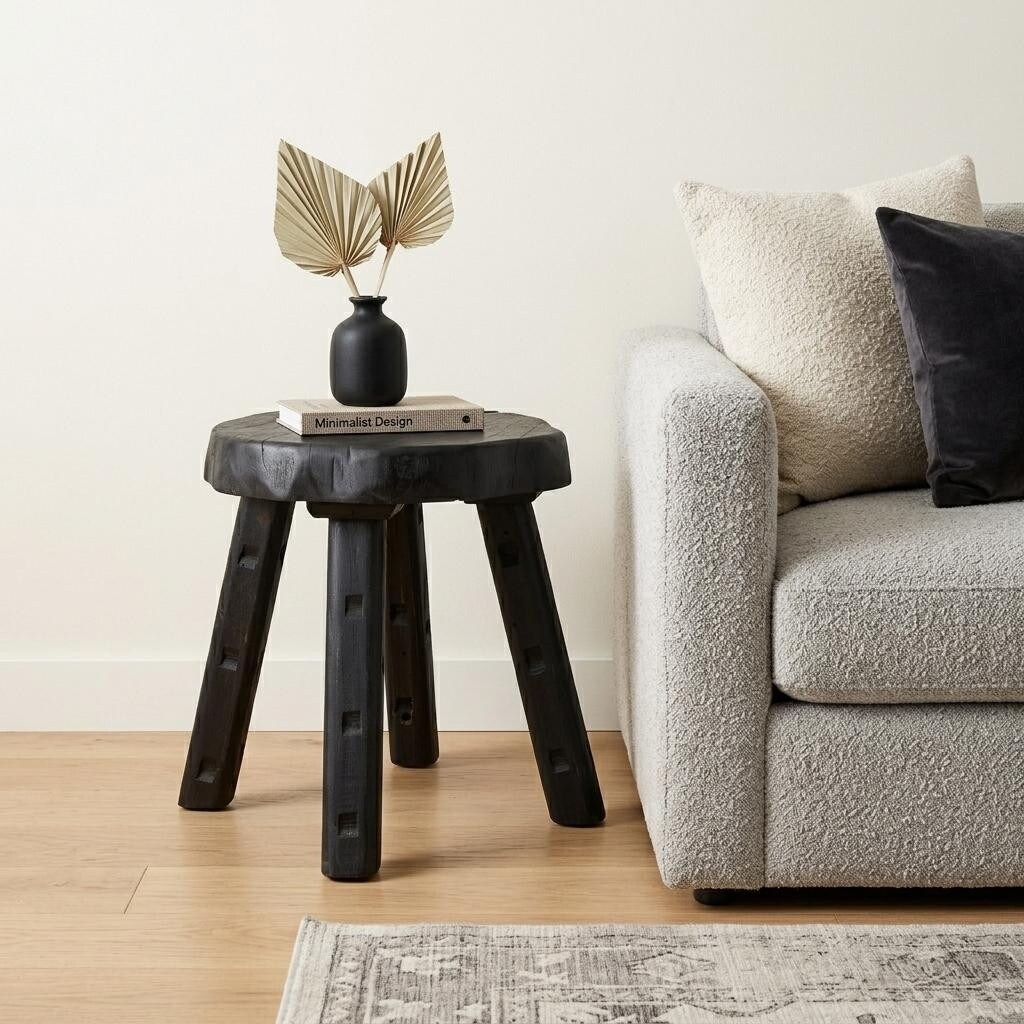 HomeRoots 19" Matte Ebony Distressed Reclaimed Wood Round End Table - 22.50 in. x 18.50 in. x 21.75 in.