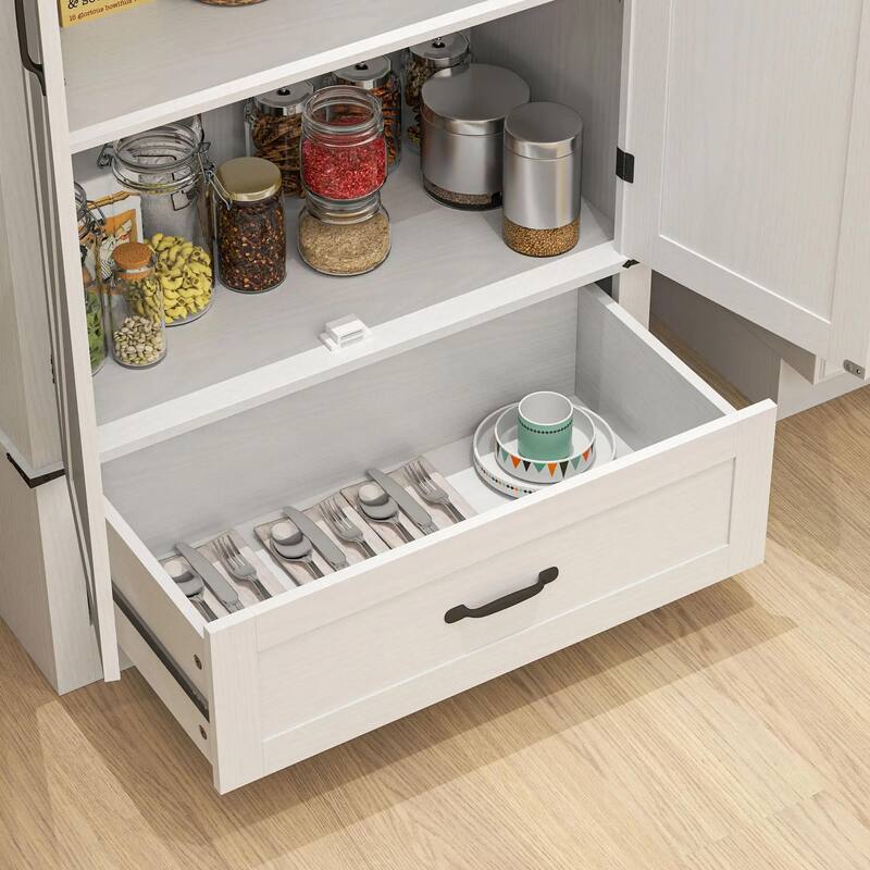 72" Farmhouse Kitchen Pantry Cabinet with Adjustable Shelves