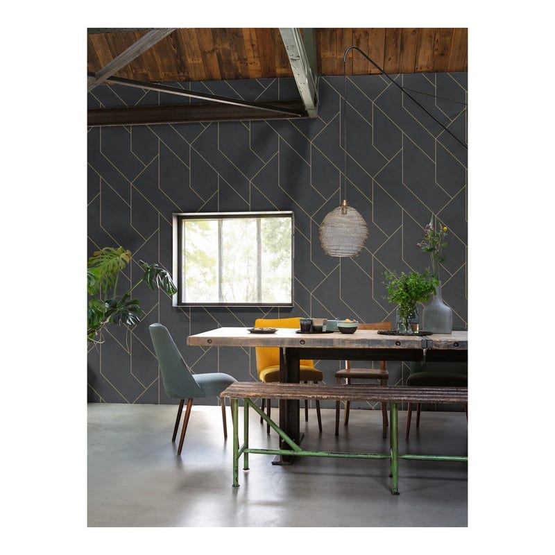 Advantage Pollock Black Gilded Geometric Wallpaper - 21 x 396 x 0.025
