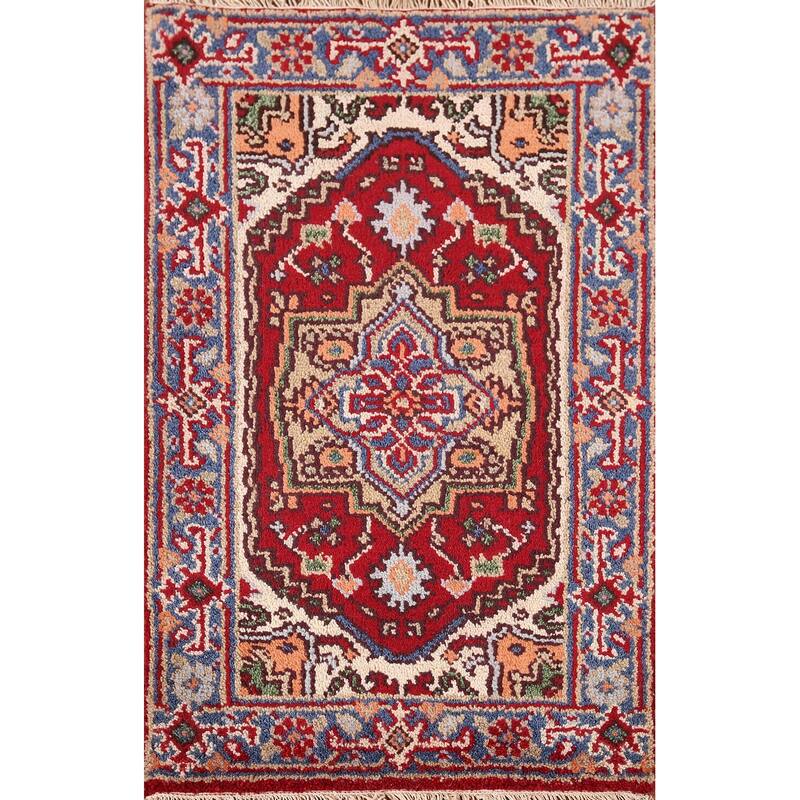 Red Heriz Serapi Indian Accent Rug Hand-Knotted Wool Carpet - 2'0" x 3'0"