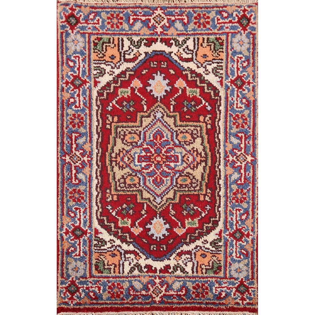 Red Heriz Serapi Indian Accent Rug Hand-Knotted Wool Carpet - 2'0" x 3'0"
