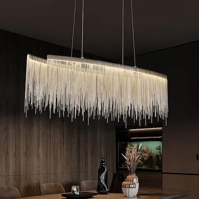 40 in. Modern Linear Chandelier with Adjustable Chain Rectangular Elegant Kitchen Island Pendant Lighting for Dining Room