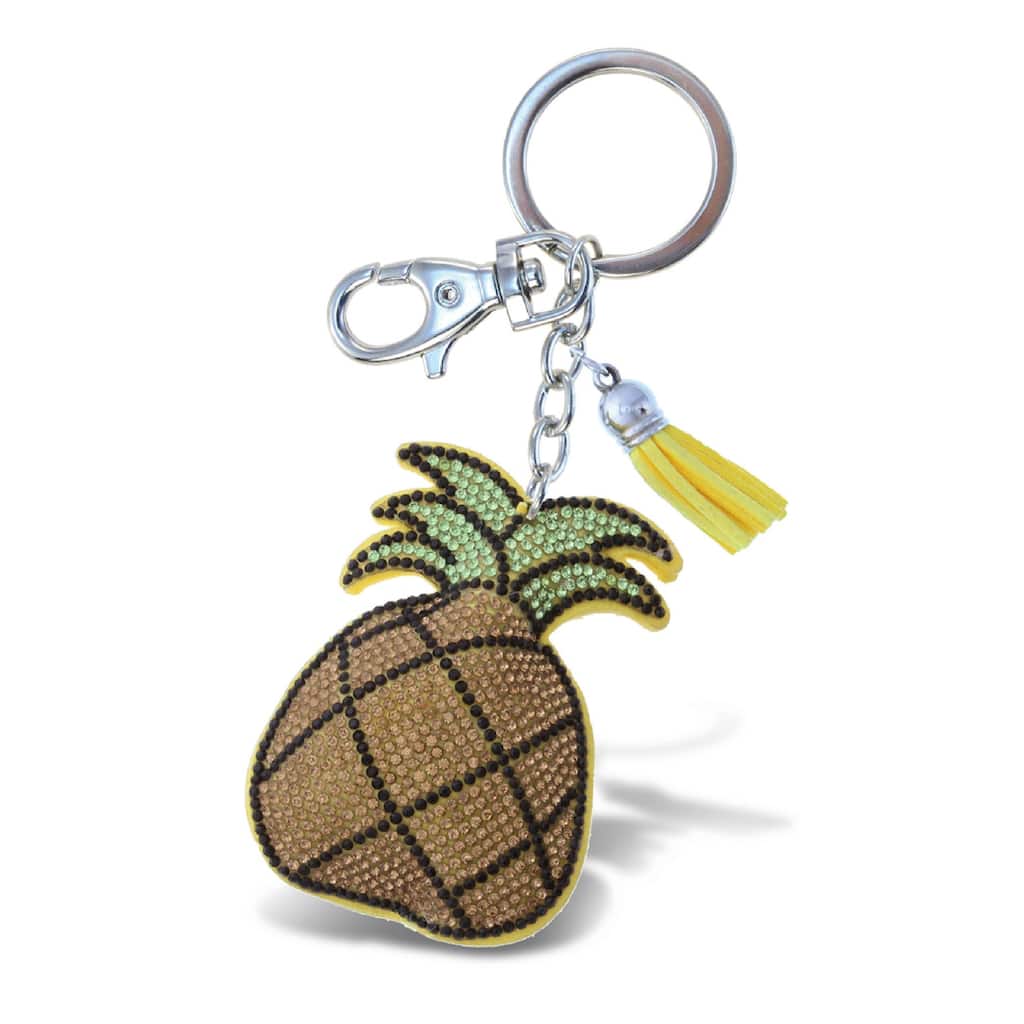Aqua79 Pineapple Keychain - Yellow Sparkling Rhinestones Charm - 5.25 x 2.5 x 0.3 inches