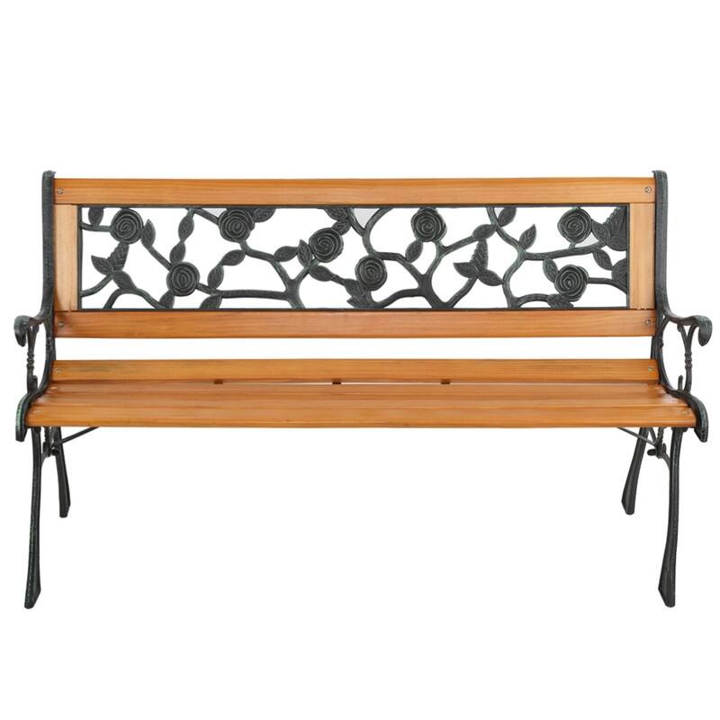 49" Garden Bench Patio Porch Chair Iron Love Seat Rose Style - Bronze & Natural