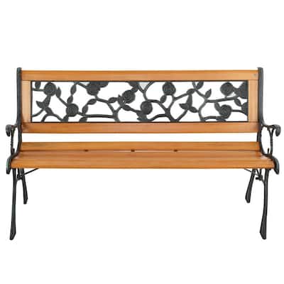49" Patio Porch Chair Deck Hardwood Cast Iron Garden Bench