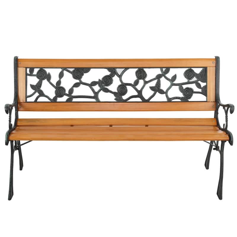 49" Patio Porch Chair Deck Hardwood Cast Iron Garden Bench